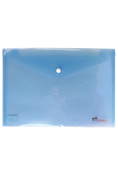 Umix A4 Snap Fastener File Folder Transparent Blue (Pack of 12)