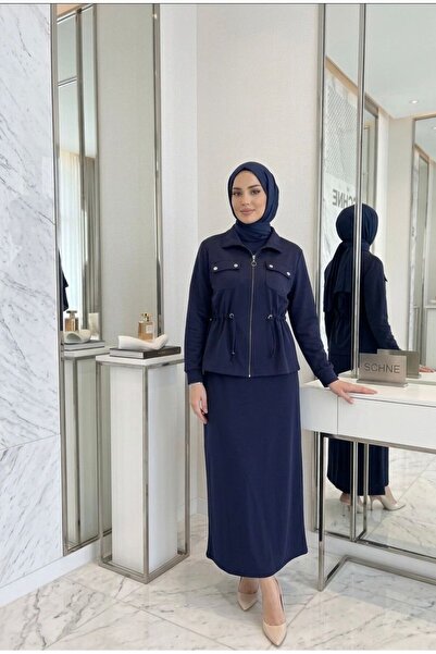 wishne Women's Zippered Cardigan and Dress Two-Piece Set - Seasonal Islamic C...