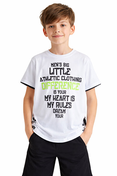 İrem Çocuk Giyim Boy's White Color Short Sleeve T-Shirt with Difference Text ...