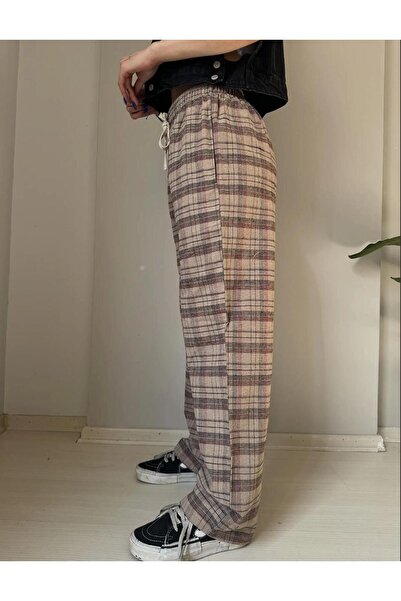 EDVESS Φούτερ με καρό σχέδιο με κορδόνια καφέ