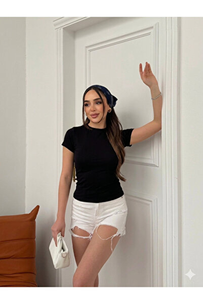 Ozy Fashion Buzzy Fabric Μαύρο Κοντομάνικο Κορμάκι με Λαιμόκοψη Ποδηλάτου