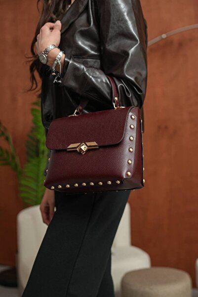 DERKON Geantă de damă model retro, din piele naturală, cu prindere manuală