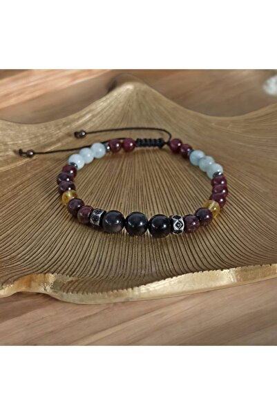 Ezera Ανδρικό Βραχιόλι Κρυστάλλων Benet με Οψιδιανό, Γρανάτη, Κιτρίνη, Ακουαμ...