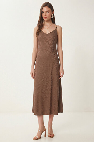 Lovelyİstanbul Φόρεμα με τιράντες και σατέν επιφάνεια με σχέδια LGX0005 ΚΑΦΕ