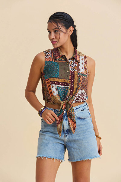 Los banditos Καλοκαιρινή μπλούζα με γιακά πουκάμισο ασύμμετρη κοπή