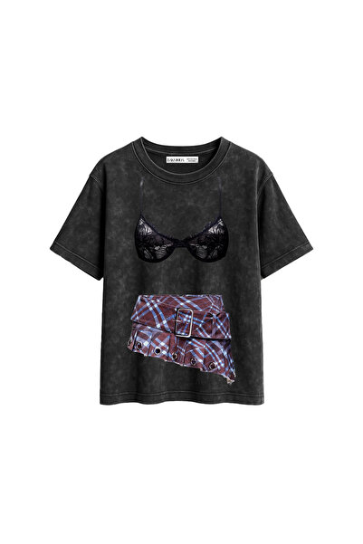 CİNEMA MODA Καρό Φούστα με Στάμπα, Χαλαρή Εφαρμογή, Πλενόμενο Μαύρο Γυναικείο...