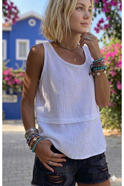 Pasaklı Giyim Γυναικεία Λευκή 100% Βαμβακερή Μουσλίνα με Λεπτές Ραφές, Πολυεπ...