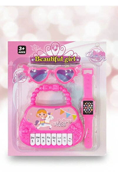 BYZ TOYS Piyano Kol Saati ve Gözlük 3 Parça Eğitici Oyuncak Pembe Kız Çocuklar