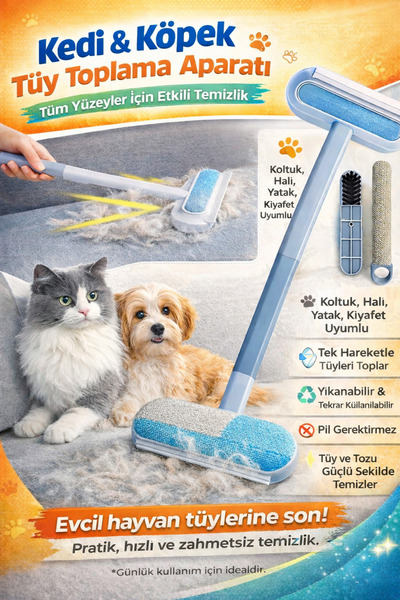 BATBAT Kedi Köpek Tüy Temizleyici Fırça Çok Amaçlı Koltuk Halı Cam Sil Tüy Al...