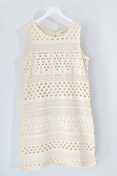 DobaKids Κοριτσίστικο φόρεμα εκρού με διάτρητο σχέδιο, πλεκτό μποέμ στυλ, με ...