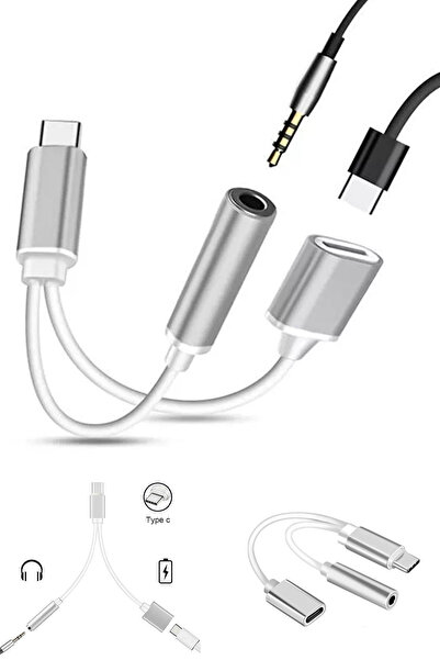 ThenTech 2 in 1 Type-C to 3.5mm Aux Kulaklık ve Şarj Çoklayıcı Dönüştürücü Adaptör Hızlı Şarj Destekli Yeni