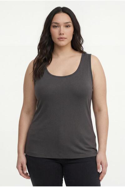 Ebsumu Γυναικεία Αμάνικη Μπλούζα από Μπαμπού σε Ανθρακί Μεγάλο Μέγεθος