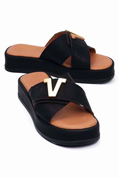 Mubiano Γυναικείες παντόφλες Nubuck με εσωτερική σόλα από γνήσιο δέρμα, χρυσή...