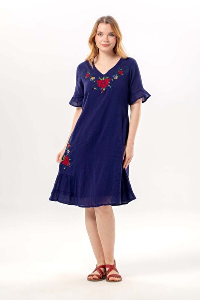 Eliş Şile Bezi Κοντομάνικο φόρεμα με κέντημα Irem, μήκους midi, καλοκαιρινό, ...