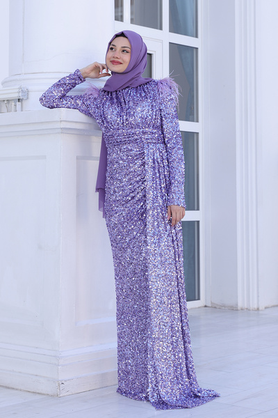 AHUNUR Tesettürde Mutluluk Sequin Payet Şura Hijab Evening Dress