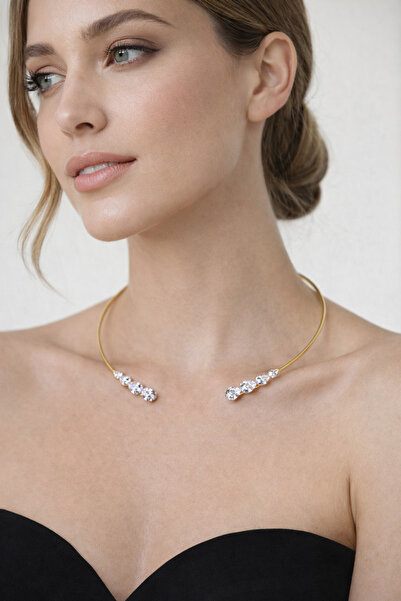 TAUPE Bijoux Rose Zarif Altın Renk Minimal Taşlı Choker Kolye