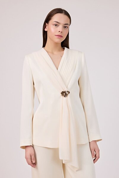 FEVER Pleated Chiffon Collared Jacket