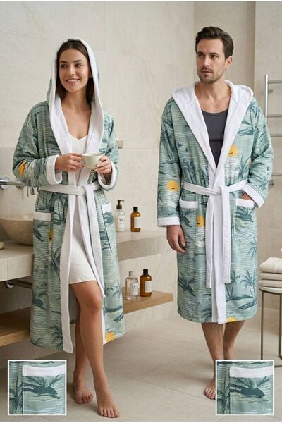 Loselya Ρετρό Βαμβακερό Μπουρνούζι με Κουκούλα και Σχέδια