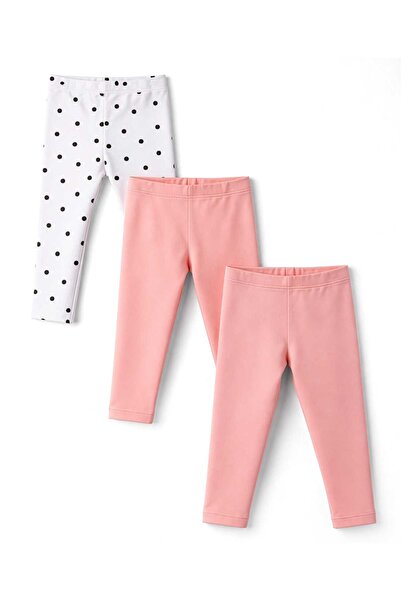 Bonfino Solid & Polka Dot Printed Leggings (Pack of 3) - Pink & White