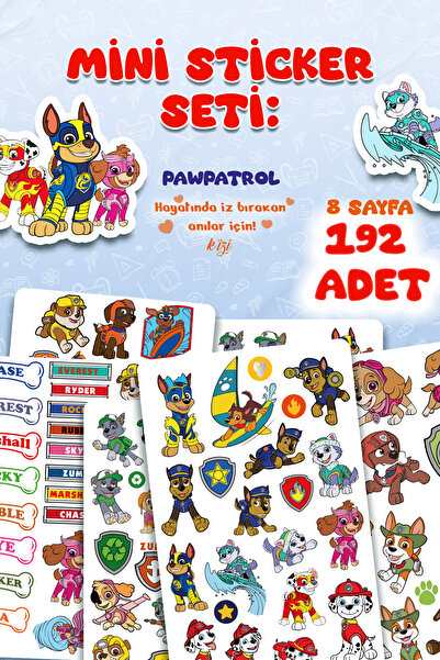KiziHediye Paw Patrol Mini Sticker Seti 192 Adet – 8 Sayfa Çocuk Sticker | De...