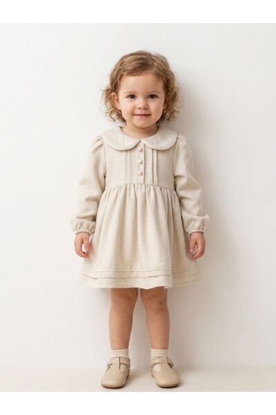 Cherrys Bebek Elegant Ribbed Detailed Baby Girl Dress