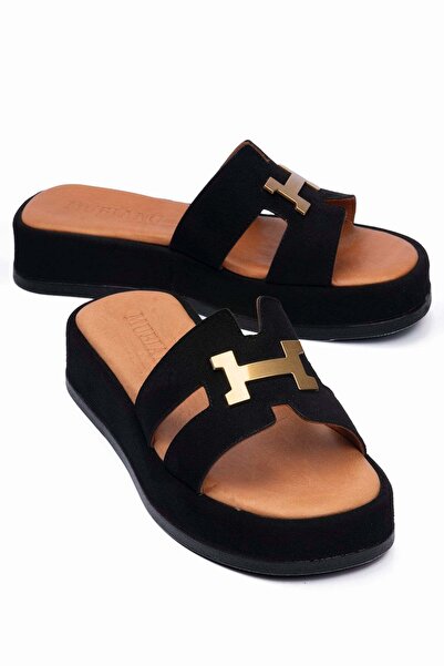 Mubiano Γυναικείες παντόφλες από σουέντ με εσωτερική σόλα από γνήσιο δέρμα, χ...