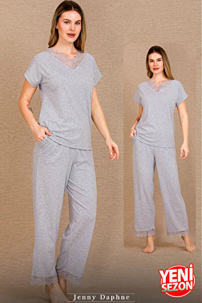 Jenny Daphne Γυναικείο Σετ Πιτζάμες από Βαμβάκι Άνετο Σετ Πιτζάμες με Δαντέλα...