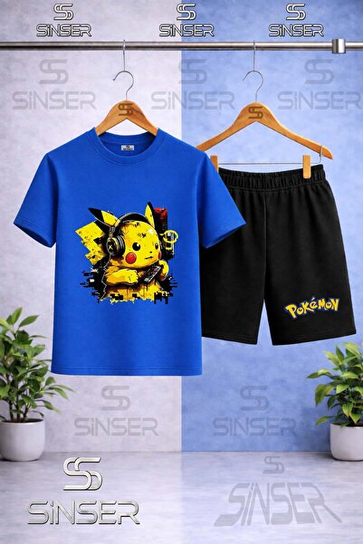 SS SİNSER Children's Pikhacu Headphone Printed Half-Printed Crewneck T-Shirt ...
