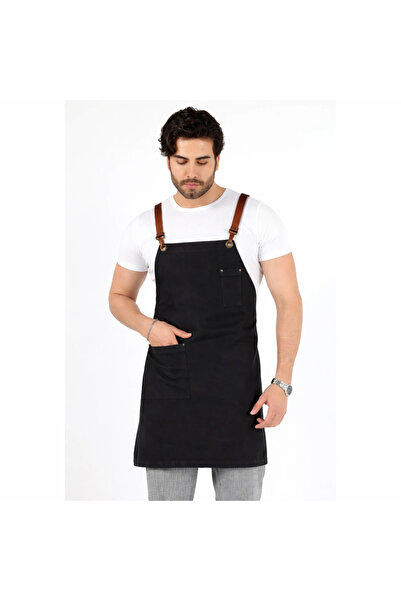Bilenn Tekstil Barista Apron with Strap, Single Pocket, Leather Belt - Smoked