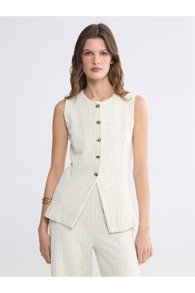 LC Waikiki Vizyon New Season White Crew Neck Patterned Women's Vest