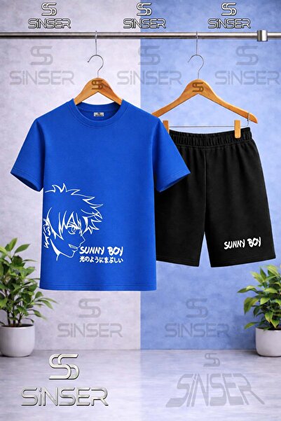 SS SİNSER Kids' Sunny Boy White Printed Crew Neck T-Shirt - Shorts Set