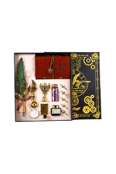 OEM Set cadou de caligrafie vintage cu pană verde, jurnal, sigiliu de ceară, ...