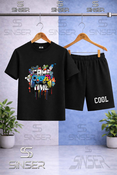 SS SİNSER Kids' Game Time Cool Printed Crew Neck T-Shirt - Shorts Set