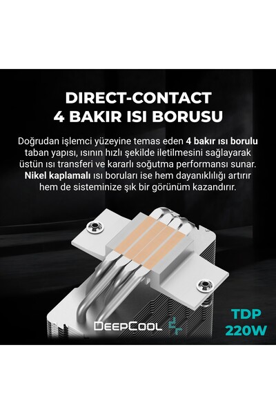 Deep Cool DeepCool AG400 V5 ARBG İşlemci Soğutucu, AMD ve Intel Uyumlu, 12cm Kule Tipi Hava Soğutma