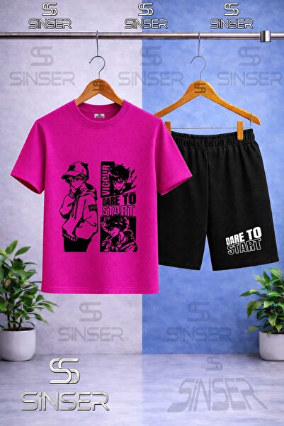 SS SİNSER Kids' Dare to Start Black Printed Crew Neck T-Shirt - Shorts Set
