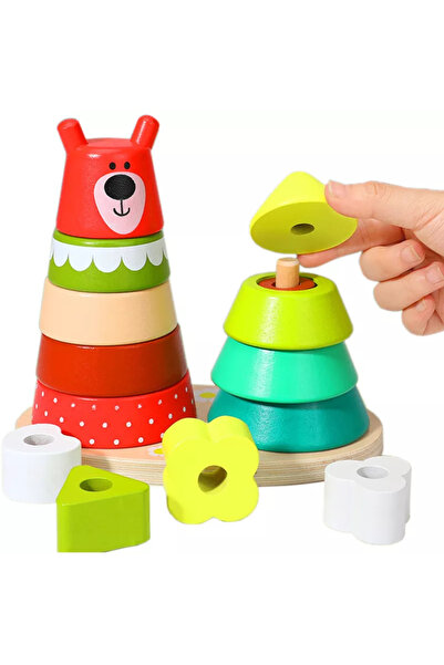 NiceKids Joc de stivuire pentru copii Teddy, realizat din lemn, dimensiune 17...