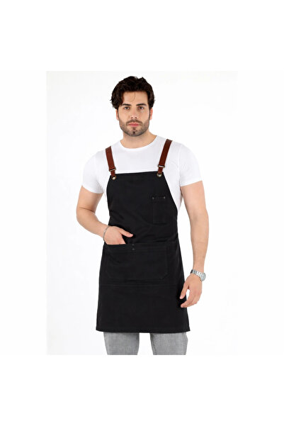 Bilenn Tekstil Barista Apron with Straps, Double Pockets and Leather Belt - S...