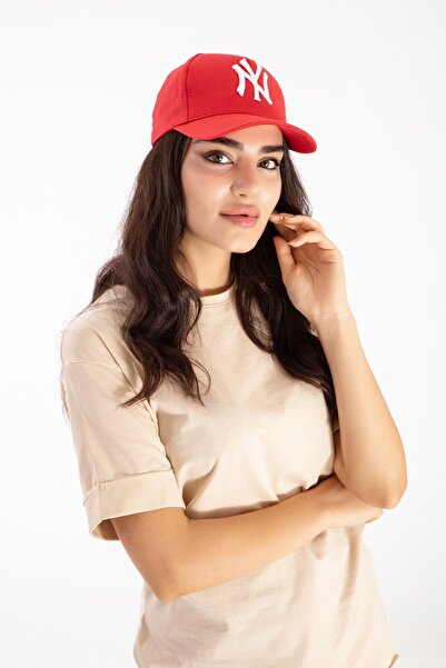 MESCHAIN Yazlık Arkadan Ayarlamalı Ny Baskılı Unisex Şapka Kep Kırmızı