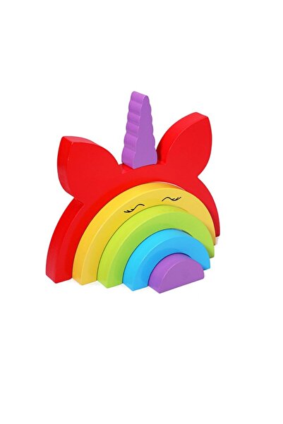 NiceKids Set de stivuire din lemn Unicorn Curcubeu