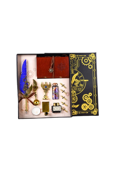 OEM Set cadou de caligrafie vintage cu pană de rață albastră, jurnal și acces...