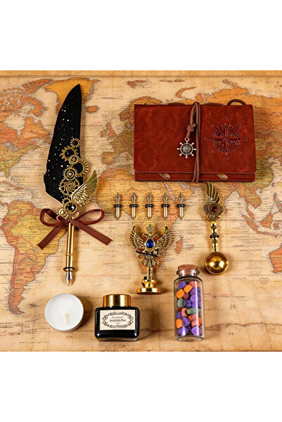 OEM Set cadou de caligrafie vintage cu pană de scris, cerneală, jurnal și 13 accesorii
