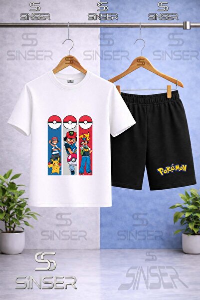 SS SİNSER Παιδικό μπλουζάκι POKEMON 3 SQUARE με στάμπα και σορτς - Σετ