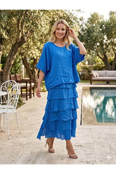 Punta Otantik NC20831 Ιταλικό φόρεμα από λινό με βολάν