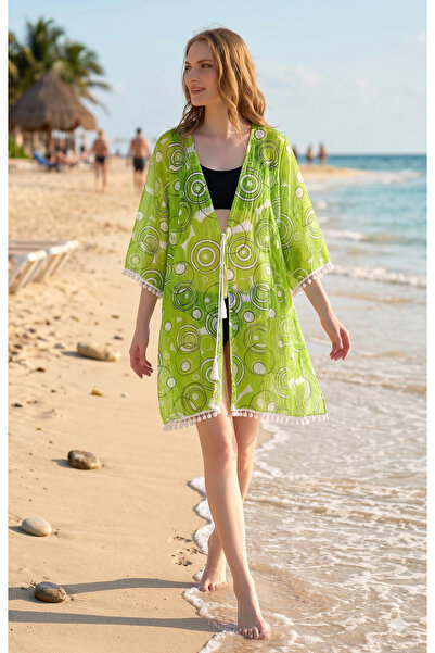 randevu Πολύχρωμο παρεό με διακοσμητικά κορδόνια στην πλάτη και πομπόν