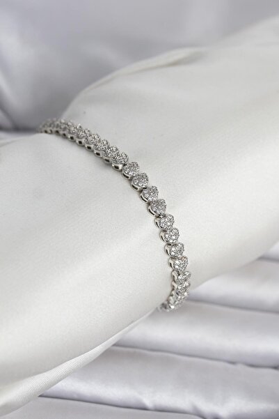 Generic Brand Brass Silver Color Heart Model Row Zircon Stone Women's Bracelet