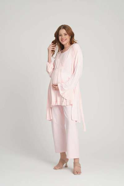 Rimel Homewear طقم بيجامة قطنية إسبانية للحوامل - طقم للحوامل مع جيب خفي للرض...
