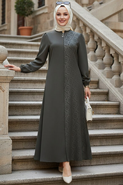 N.S NEVA STYLE Patterned Khaki Hijab Abaya 85103Hk