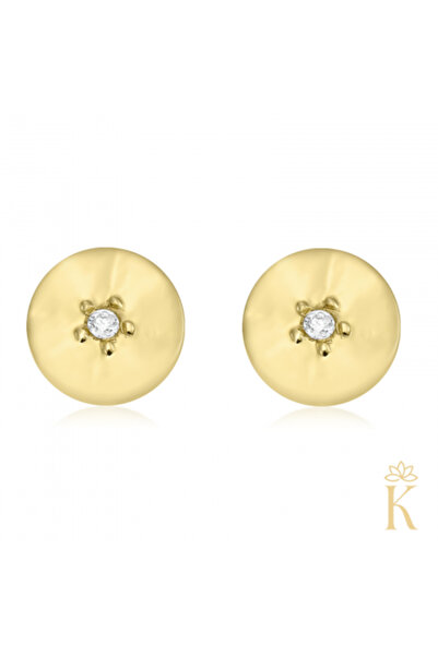KALINI Cercei de protecție, Aur galben de 14K, Floare cu diamant de 4 mm, 0.02 CT