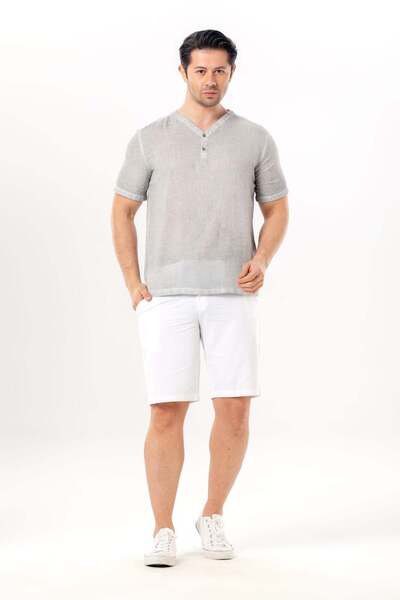 Eliş Şile Bezi Ανδρικό μπλουζάκι ποπλίνα με κοντό μανίκι και λαιμόκοψη V με κ...