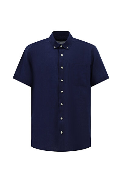 Abdullah Kiğılı Λινό πουκάμισο με κοντό μανίκι και κανονική εφαρμογή με κουμπιά